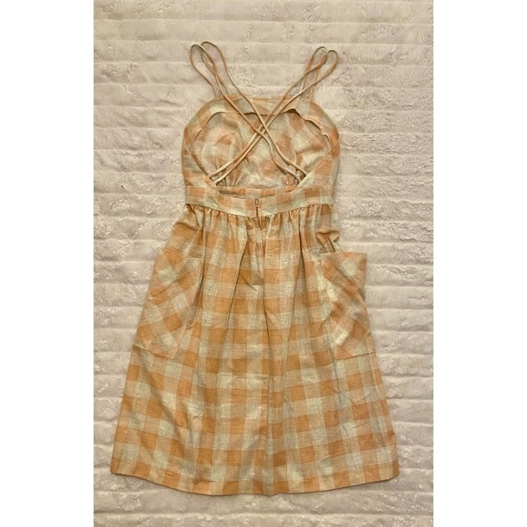 Beautiful Vintage Peach and Cream Linen Gingham Dress - Picture 7 of 7